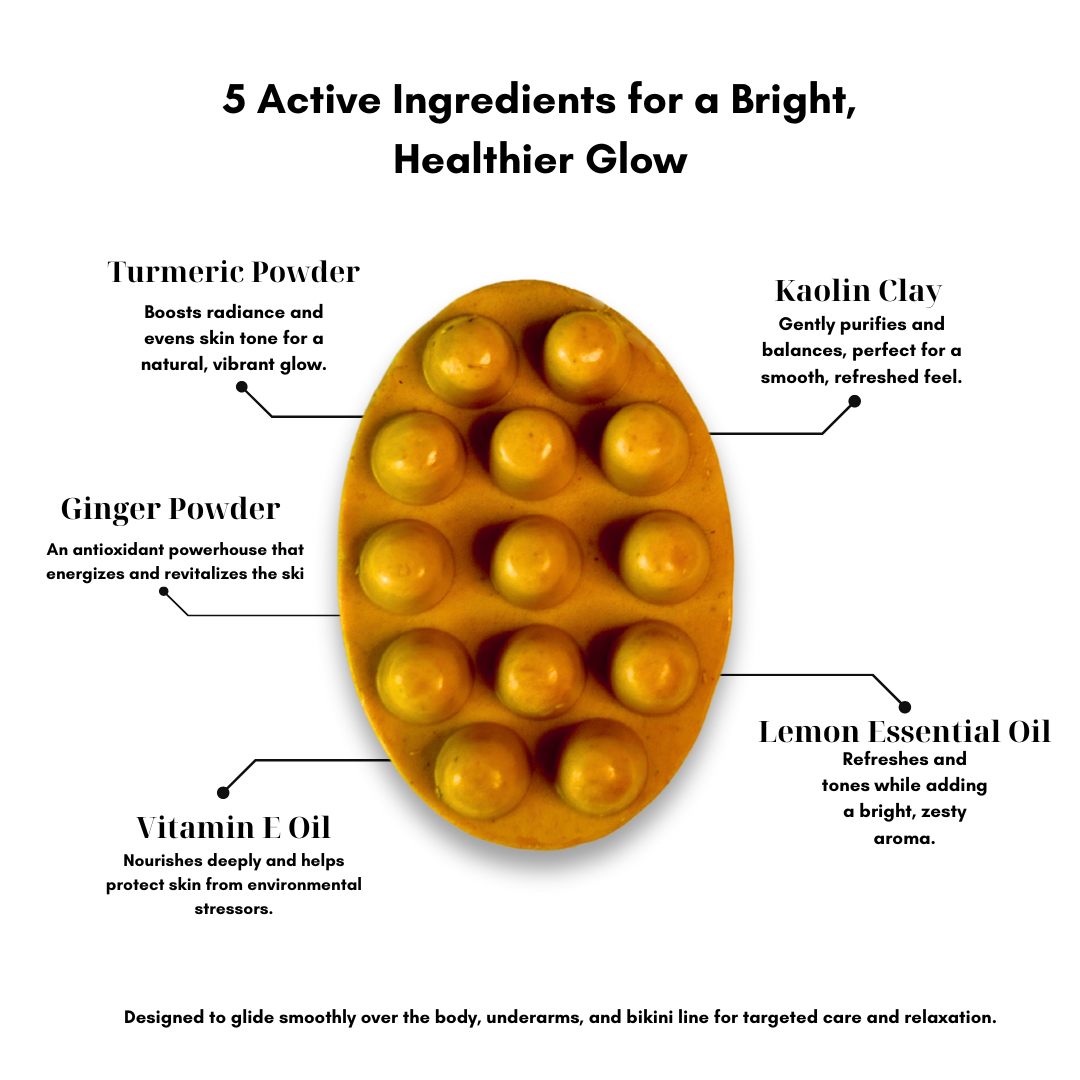 Handmade soap with turmeric, ginger, and lemon essential oil for glowing, radiant skin.